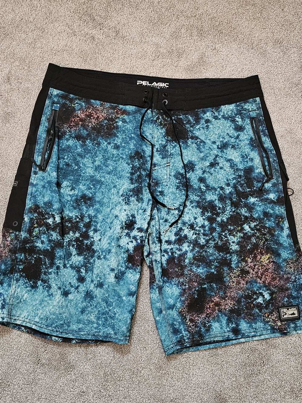 Pelagic Ocean Master Fishing Shorts - Belize Camo Aqua - 36